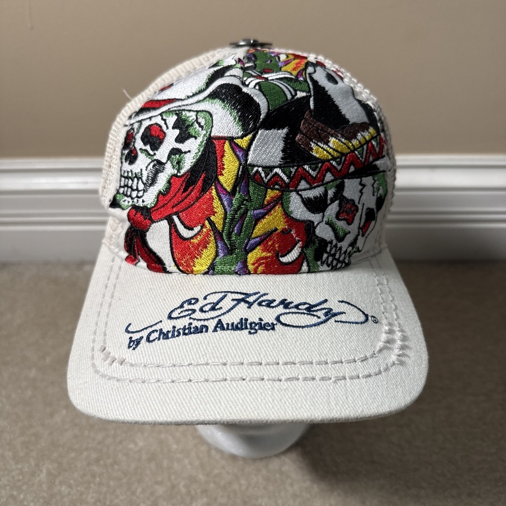 Don Ed Hardy Christian Audigier Embroidered Skulls Sombrero Snapback Trucker Hat - Picture 2 of 12